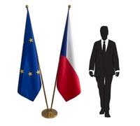 Drapeau Tchéquie et Union Européenne avec pied et mât - ensemble national et protocolaire pour ambassades, consulats, ministères, administrations, collectivités locales. Code CN8-EU-CZ