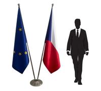 Drapeau Tchéquie et Union Européenne avec pied et mât - ensemble protocolaire officiel pour ambassades, consulats, ministères, administrations publiques, universités, écoles. Code CN3-EU-CZ