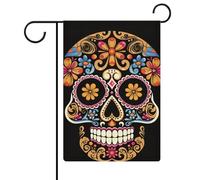 Drapeau tête de mort dessiné à la main - 32,6 x 47,5 cm - Drapeau de bienvenue double face - Drapeau vertical de printemps - Bannière de cour pour décoration rustique saisonnière extérieure de maison
