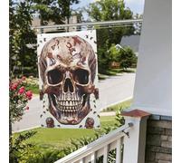 Drapeau tête de mort sur fond blanc 61 x 91 cm pour extérieur intérieur printemps été automne hiver drapeaux de jardin avec œillets verticaux double face pour décorations de cour