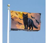 Drapeau « The Black Cat Is Pacing on The Roof » - 61 x 88,9 cm - Pour l'extérieur - Couleurs vives et résistant à la décoloration - Très résistant à la décoloration - Double couture - Décoration de