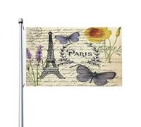 Drapeau Tour Eiffel De Paris, Botanique, Fleurs, Académie Des Papillons Drapeau Militaire Lavable Personnalisés Bannière, Pour Les Défilés, Les Bureaux, D'Intérieur, 90X150Cm