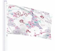Drapeau Tour Eiffel Décor 0,9 x 1,5 m Ville Romantique Voyage Paris Fleurs Vélo Rouge Chaussures à Talons Hauts Polyester Motif Imprimé Décoration Extérieure pour Maisons et Jardins