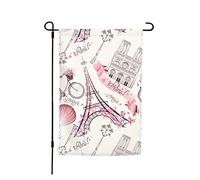 Drapeau Tour Eiffel Rose, Papillons, Montgolfière, Motif Cœur Drapeau Paysage Décoration Imprimé Bannière, Pour Les Bureaux, Les Défilés, Balcon, 30x45cm