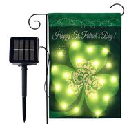 Drapeau trèfle vert de la Saint-Patricks, 30,5 x 45,7 cm, trèfle porte-bonheur solaire avec 8 modes d'éclairage, trèfle double face pour terrasse, pelouse, maison, porche (vert - trège)
