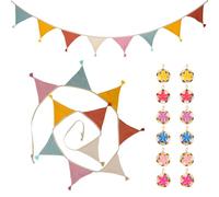 Drapeau Triangulaire Décoratif avec 12 Cloches Colorées, Coton Bannière de Drapeau Triangulaire, Multicolor Fanions Fanion Toile pour Enfants Chambre Décoration