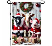 Drapeau Trio d'animaux de la ferme de bienvenue pour Noël Flag Balcon | 30x45cm ésistantes à la décoloration pelouse drapeaux Supérieure extérieur drapeaux Jardin Maison