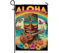 Drapeau tropical Aloha pour jardin d'été, bannière colorée de décoration de plage, drapeau double face en toile de jute pour décoration de pelouse extérieure, 30,5 x 45,7 cm
