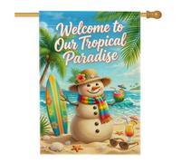 Drapeau tropical d'été plage bonhomme de neige maison 71,1 x 101,6 cm