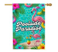 Drapeau tropical en toile de jute turquoise double face pour porche - Fleurs colorées de la jungle - 71 x 101 cm