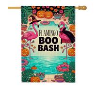 Drapeau tropical pour Halloween, piscine, maison, 71,1 x 101,6 cm | Fête tropicale, drapeau de cour, jack-o-lanternes, chapeau de sorcière, cape de vampire, décoration de jardin d'automne
