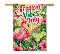 Drapeau tropical pour niche à oiseaux, papillon tropical vibrant cocktail été pêche toile de jute double face avant porche drapeaux décoratifs pour extérieur, terrasse, cour, pelouse, entrée, balcon