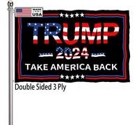 Drapeau Trump 2024 - 7,6 x 12,7 cm - Double face - 3 plis - Donald Trump Take America Back - Couleurs vives - Motif transparent - Renforcement - Couture - Polyester durable pour drapeau du président