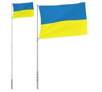 Drapeau Ukraine avec mât en aluminium de 5,55 m - Article de décoration de fête pour jardin, balcon et événements - Résistant aux intempéries et durable pour les patriotes et les supporters