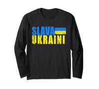 Drapeau ukrainien SLAVA UKRAINI aux Couleurs vieillies rétro Manche Longue