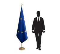 Drapeau Union Européenne sur pied avec hampe élégante et socle - symbole de coopération, unité et prestige pour bureaux, événements, conférences et décorations. Code CN6-UE-L