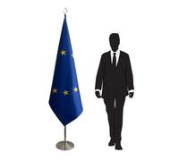 Drapeau Union Européenne sur pied avec hampe et base - décoration protocolaire pour institutions, événements diplomatiques et espaces professionnels. Code CN1-UE-L