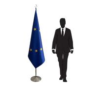 Drapeau Union Européenne sur pied avec hampe et base lourde - symbole de prestige, d’unité et de coopération pour bureaux, conférences, événements et décorations institutionnelles. Code CN2-UE-L