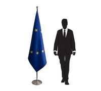 Drapeau Union Européenne sur pied avec hampe - Présentation officielle et décoration protocolaire pour institutions, bureaux, conférences internationales et événements diplomatiques. Code CN1-UE