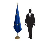 Drapeau Union Européenne sur pied avec hampe solide et base - symbole d’identité européenne, unité et coopération internationale pour bureaux, institutions, conférences et cérémonies. Code CN7-UE-L