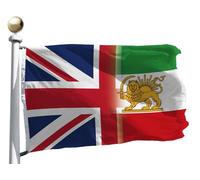 Drapeau Union Jack ancien historique iranien en polyester de qualité, couleurs vives, œillets en laiton, révolution constitutionnelle Royaume-Uni, Royaume-Uni, drapeau iranien, lion
