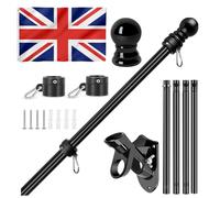 Drapeau Union Jack avec mât, grand drapeau de l'Angleterre avec mât mural de 1,5 m, support de montage, bannière en polyester durable rouge et blanc avec œillets pour extérieur et intérieur