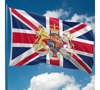Drapeau Union Jack - Drapeau britannique avec armoiries royales - Impression numérique double face - Polyester épais 110Den - Double couture - 2 œillets en laiton - Grand 1,5 x 0,9 m