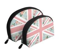 Drapeau Union Jack Roses Anglaises, Trousse de Maquillage Coquille Femme Petit Porte-Monnaie Trousse de Toilette Trousse à cosmétiques 2 pièces