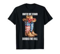 Drapeau United We Stand Divided We Fall Cowboy Boot 4 Juillet T-Shirt