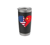 Drapeau USA & Chine Symbole Cœur Brisé Design Vintage Gobelet isotherme en acier inoxydable double paroi