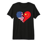 Drapeau USA & Chine Symbole Cœur Brisé Design Vintage T-Shirt Haut de Gamme