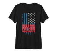 Drapeau USA Pompier Mari père Pompier T-Shirt Haut de Gamme