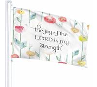 Drapeau Verse Decor 0,9 x 1,5 m The Joy of The is My Strength Citation Feuille florale Aquarelle Plante Polyester Motif imprimé Décoration extérieure pour la maison et le jardin