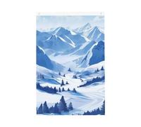 Drapeau vertical double face avec œillets - Ne se décolore pas - Beau paysage de montagnes enneigées - Toile de fond pour photo d'intérieur et d'extérieur
