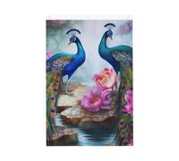 Drapeau vertical double face de 5,1 x 7,6 cm avec œillets - Ne se décolore pas - Beau drapeau de jardin - Motif paons et lotus - Pour décoration intérieure et extérieure