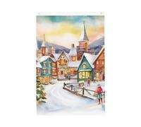 Drapeau vertical double face de 5,1 x 7,6 cm avec œillets - Ne se décolore pas - Drapeau de jardin aquarelle magique pour village de Noël - Toile de fond pour photo pour décoration intérieure et