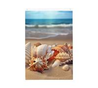 Drapeau vertical double face de 5,1 x 7,6 cm avec œillets - Ne se décolore pas - Drapeau de jardin - Coquillages sur la plage de sable - Toile de fond pour photo pour décoration intérieure et