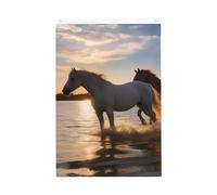 Drapeau vertical double face de 5,1 x 7,6 cm avec œillets - Ne se décolore pas - Drapeau de jardin - Couchers de soleil - Lac - Chevaux - Pour décoration intérieure et extérieure