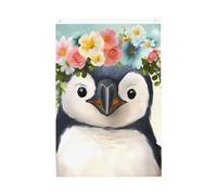 Drapeau vertical double face de 5,1 x 7,6 cm avec œillets - Ne se décolore pas - Drapeau de jardin - Pingouin portant des fleurs - Toile de fond pour photo pour décoration intérieure et extérieure