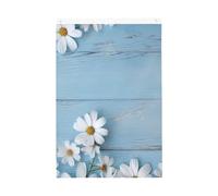 Drapeau vertical double face de 5,1 x 7,6 cm avec œillets - Ne se décolore pas - Fleurs blanches - Bois bleu clair - Pour décoration intérieure et extérieure