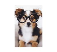 Drapeau vertical double face de 5,1 x 7,6 cm avec œillets - Ne se décolore pas - Motif chien mignon avec lunettes - Pour décoration intérieure et extérieure