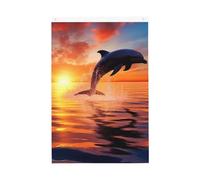 Drapeau vertical double face de 5,1 x 7,6 cm avec œillets qui ne se décolore pas, drapeau de jardin, coucher de soleil, dauphin, cour, toile de fond pour photo pour décoration intérieure et extérieure