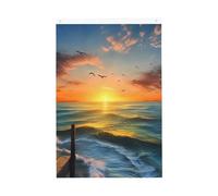 Drapeau vertical double face de 5,1 x 7,6 cm avec œillets qui ne se décolore pas, drapeau de jardin, coucher de soleil, mer, cour, toile de fond pour photo pour décoration intérieure et extérieure