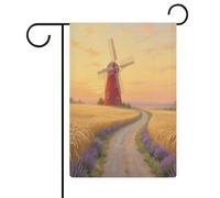 Drapeau vertical double face imprimé champs de blé moulin à vent au crépuscule Petits drapeaux de jardin pour l'extérieur de la maison, cour, panneau extérieur vertical petit jardin décoration