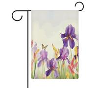 Drapeau vertical double face imprimé iris, fleur, papillon, petits drapeaux de jardin pour l'extérieur de la maison, cour, panneau extérieur vertical petit jardin décoration