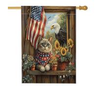 Drapeau vertical du 4 juillet pour maison de jardin avec chat siamois - 71,1 x 101,6 cm - Double face pour l'extérieur, 250 ans - Drapeau imprimé pour maison de ferme - Anniversaire patriotique