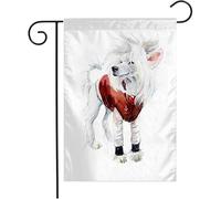 Drapeau Veste De Croquis Adorable À La Main, Costume Rouge Pour Chien Chinois À Crête, Animaux Adorables, Faune Blanche Imprimé Drapeau De Bienvenue, Pour D'Intérieur, Les Défilés, 30x45cm