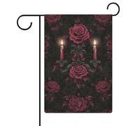 Drapeau victorien gothique avec roses et bougies - Drapeau de jardin saisonnier en toile de jute double face - 30,5 x 45,7 cm