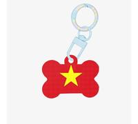 Drapeau vietnamien imprimé mode chien étiquettes en acrylique porte-clés en forme d'os double face pour chiens et chats