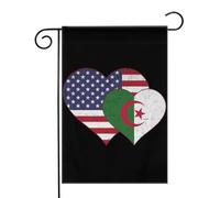 Drapeau vintage américain d'Algérie en forme de cœur USA Drapeaux de jardin (12,5 x 18 pouces) - Bannière aux couleurs éclatantes pour décoration extérieure de jardin et de maison